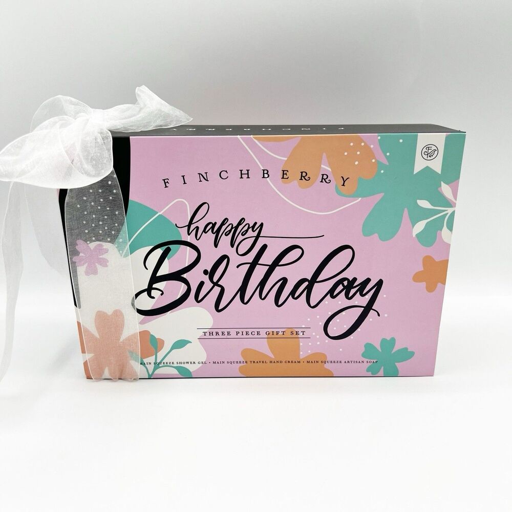 Finchberry Main Squeeze Hand Cream Bar Soap Shower Gel Set Happy Birthday Box